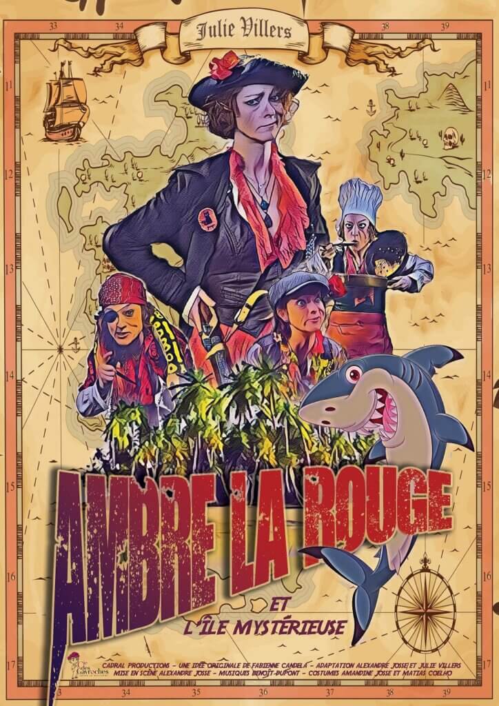 Affiche du spectacle jeune public "Ambre La Rouge et l'île Mystérieuse"