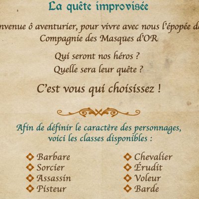 Instruction du maître du jeu pour débuter la comédie improvisée "Réussite Critique en Orcadie"
